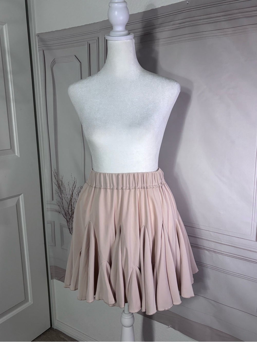 Pleated Flare Mini Skirt in Beige